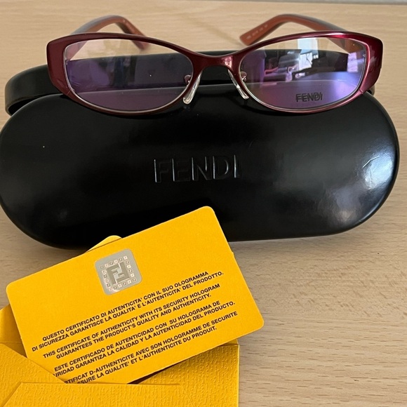 FENDI Readers Cranberry Cat Eye Silver FF Logo Non Prescription Case COA BNWOT - Picture 8 of 14